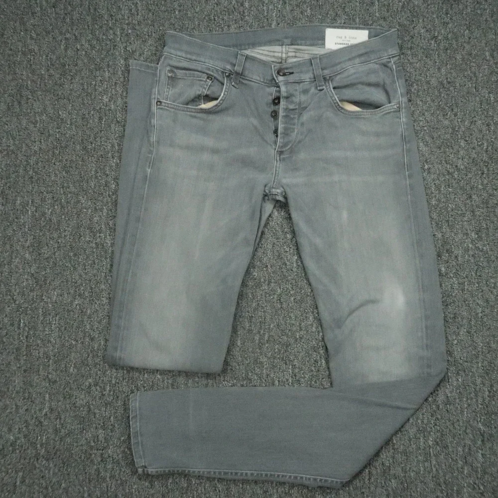 rag & bone Jeans Men 33x35 Silver Gray Fit 1 Skinny 5 Pocket Button